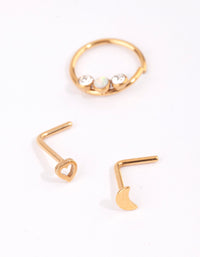 Gold Surgical Steel Heart & Moon Nose Studs - link has visual effect only