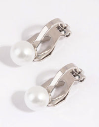 Rhodium Half Pearl Clip On Earrings - link has visual effect only