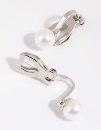 Rhodium Half Pearl Clip On Earrings - link has visual effect only