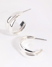 Silver Smooth Double Hoop Earrings - link has visual effect only