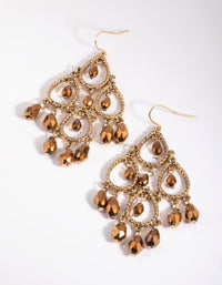 Gold Metal & Facet Bead Drop Earrings - link has visual effect only