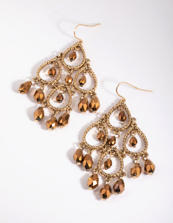 Gold Metal & Facet Bead Drop Earrings