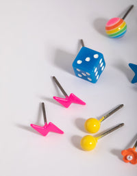 Kids Fluro Dice Stud Earring 6-Pack - link has visual effect only