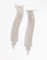 Silver Cubic Zirconia Cup Chain Fringe Drop Earrings - link has visual effect only