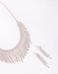 Silver Diamante Tassel Necklace & Earrings Set - link has visual effect only