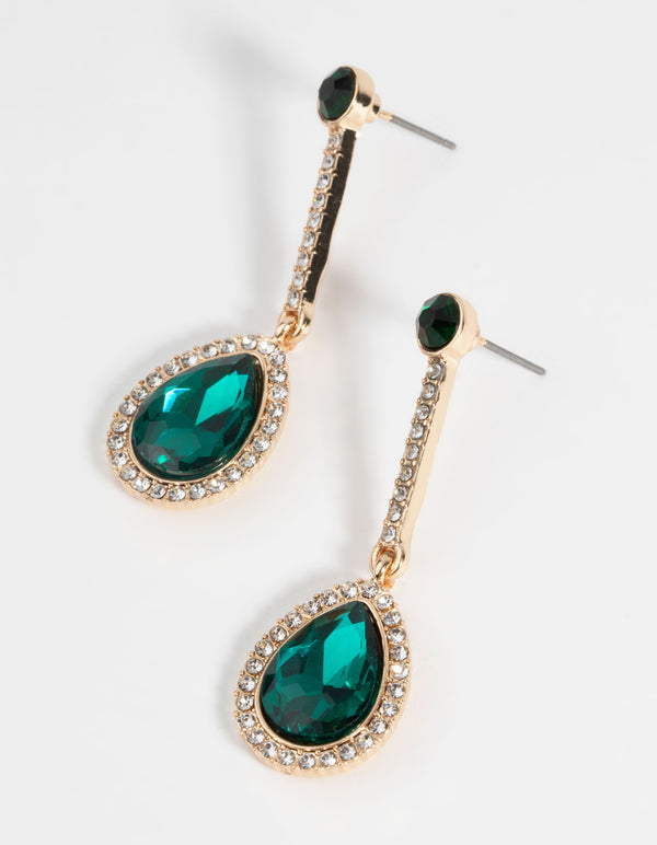 Gold Teardrop Diamante Drop Earrings