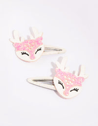 Kids Festive Pink Reindeer Snap Clips - link has visual effect only