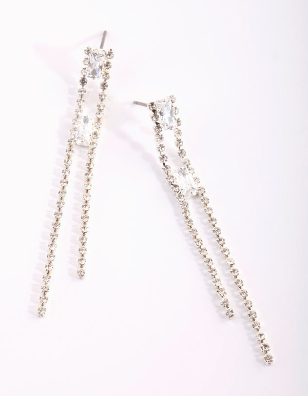 Silver Diamante Drop Earrings