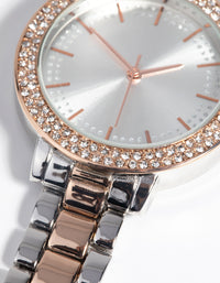 Mixed Metal Bedazzle Chain Link Watch - link has visual effect only