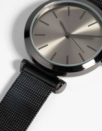 Gunmetal Round Metal Mesh Watch - link has visual effect only