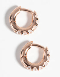 Rose Gold Plated Sterling Silver Diamante Huggie Hoop Earrings - link has visual effect only