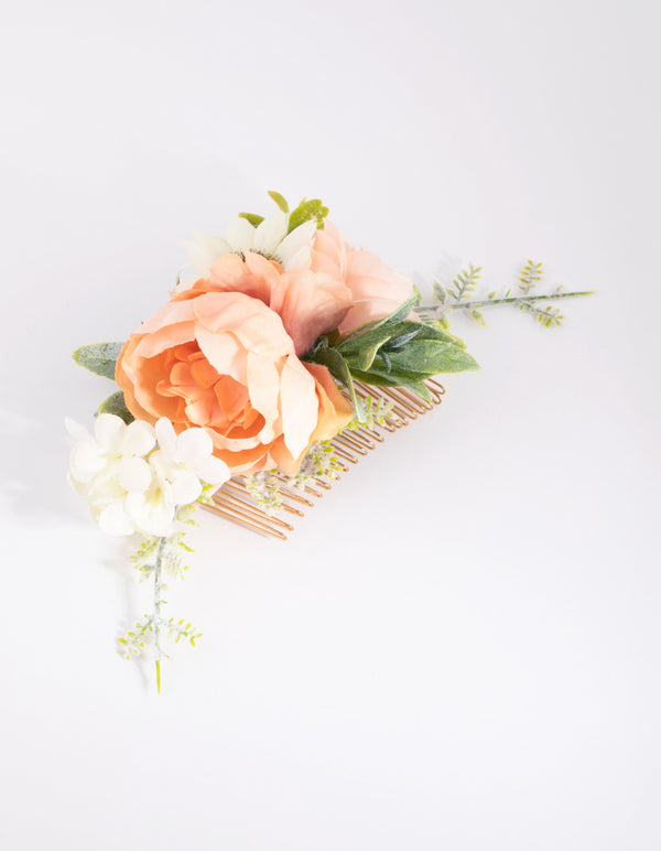 Gold Rose & Leaf Floral Comb