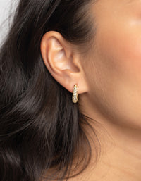 Gold Plated Hoop Earrings with Cubic Zirconia - link has visual effect only