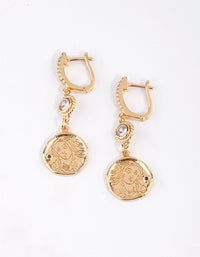 Gold Plated Coin Huggie Hoop Earrings with Cubic Zirconia - link has visual effect only