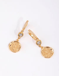 Gold Plated Coin Huggie Hoop Earrings with Cubic Zirconia - link has visual effect only