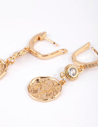 Gold Plated Coin Huggie Hoop Earrings with Cubic Zirconia - link has visual effect only