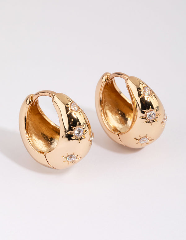 Gold Plated Huggie Hoop Earrings with Cubic Zirconia