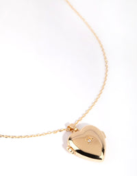 Gold Plated Heart Locket Necklace with Cubic Zirconia - link has visual effect only