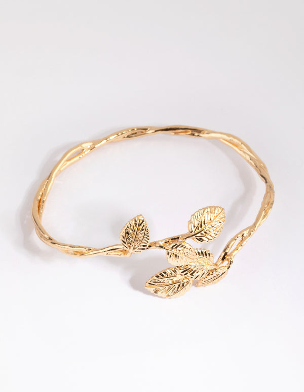 Gold Plated Leaf Cuff Bracelet