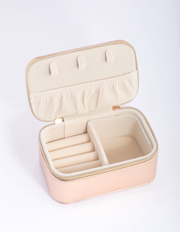 Rose Gold Shiny Faux Leather Rectangle Jewellery Box