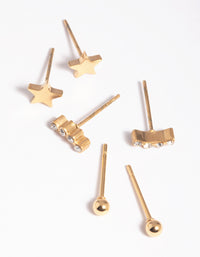 Gold Plated Surgical Steel Star Stud Earring Pack - link has visual effect only