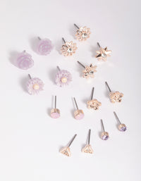 Rose Gold Triangle & Flower Stud Earring 8-Pack - link has visual effect only