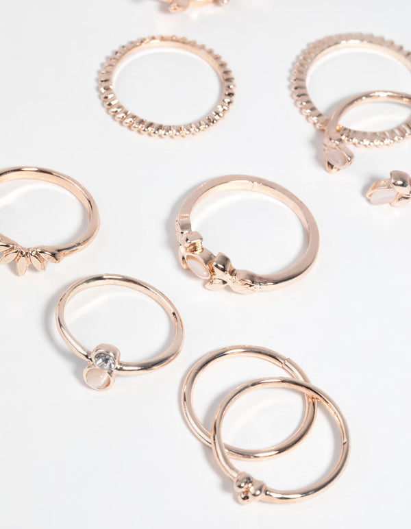 Rose Gold Pretty Leaves Ring 9 Pack Lovisa