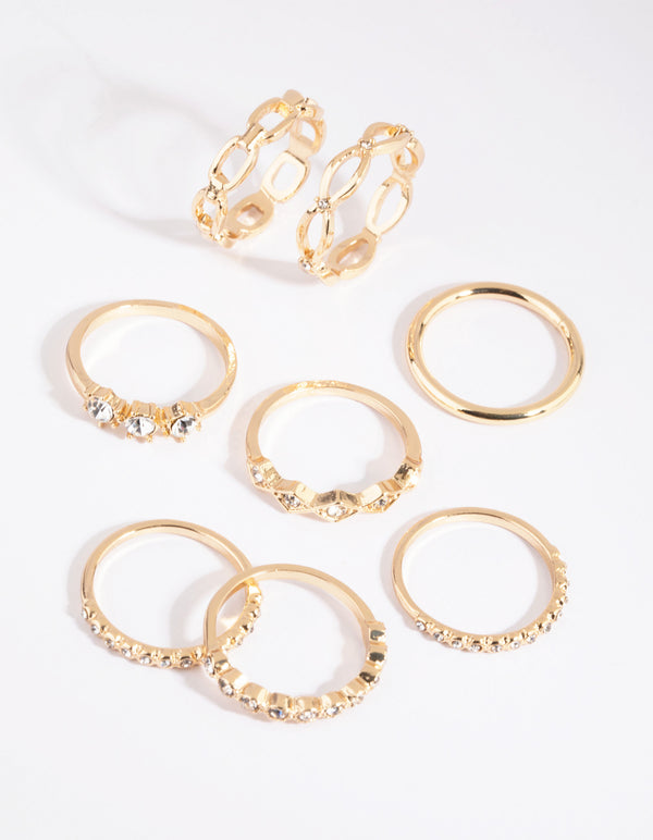 Gold Diamante Ring 8-Pack