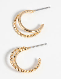 Gold Twisted Huggie Hoop Earrings - link has visual effect only