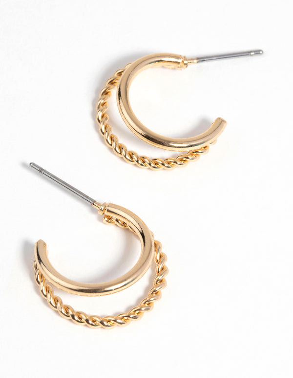 Gold Twisted Huggie Hoop Earrings