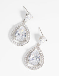 Rhodium Diamond Simulant Halo Teardrop Earrings - link has visual effect only