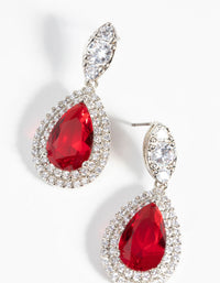 Rhodium Diamond Simulant Halo Drop Earrings - link has visual effect only