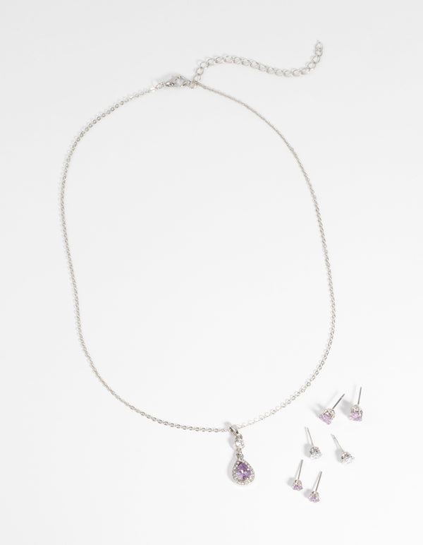 Purple Diamond Simulant Teardrop Necklace & Earrings Set