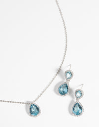 Silver Diamond Simulant Necklace & Earrings Set - link has visual effect only