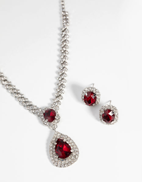 Ruby Diamond Simulant Necklace Earrings Set Lovisa