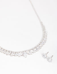 Rhodium Diamond Simulant Marquise Necklace & Earrings Set - link has visual effect only