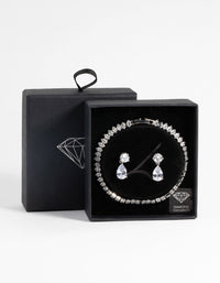 Rhodium Diamond Simulant Marquise Bracelet & Earrings Set - link has visual effect only