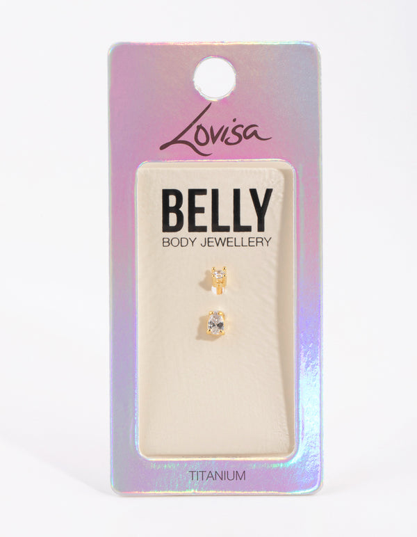 Gold Plated Titanium Pear Diamante Small Belly Bar Lovisa