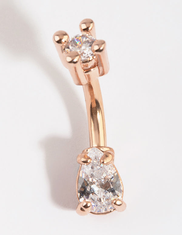 Rose Gold Plated Titanium Pear Diamante Belly Bar