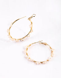 Gold Plated Hoop Earrings with Freshwater Pearls - link has visual effect only