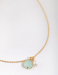 Gold Plated Charm Necklace with Freshwater Pearls - link has visual effect only