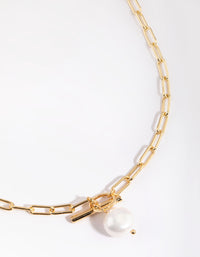 Gold Plated Fob Necklace with Freshwater Pearl - link has visual effect only