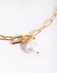 Gold Plated Fob Necklace with Freshwater Pearl - link has visual effect only