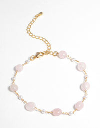 Gold Plated Bracelet with Rose Quartz - link has visual effect only