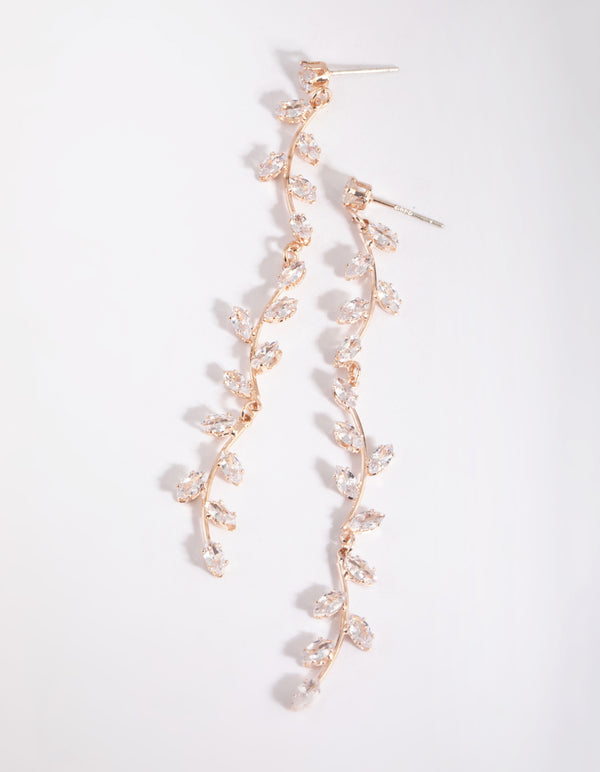 Rose Gold Cubic Zirconia Vine Drop Earrings