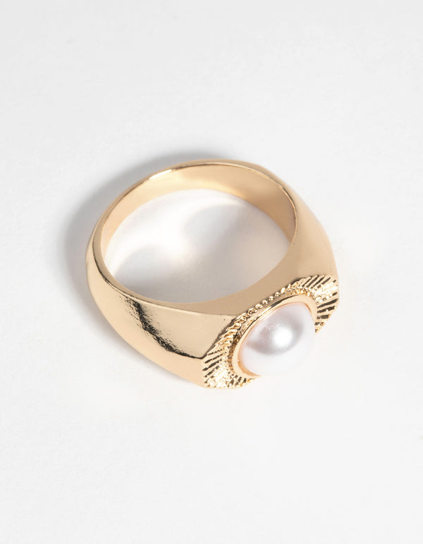 Gold Hexagon Pearl Ring