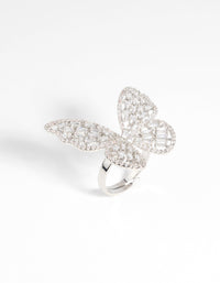 Rhodium Cubic Zirconia Butterfly Statement Ring - link has visual effect only