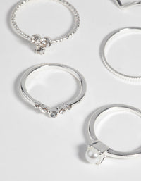 Silver Pearl & Diamante Ring 9-Pack - link has visual effect only