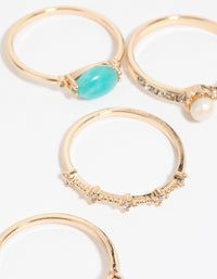 Gold Pearl & Semi-Precious Ring 4-Pack - link has visual effect only