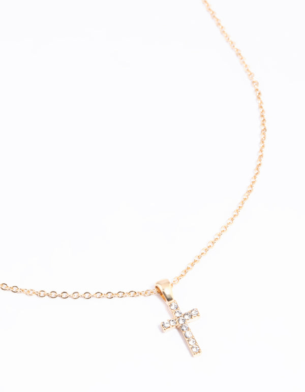 Gold Diamante Cross Necklace